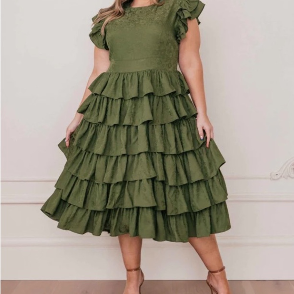 JessaKae Olive Green Ruffle Dress Charming dress